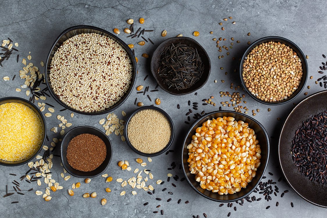 Gluten free cereals as corn, amaranth , quinoa, buckwheat , teff, rice